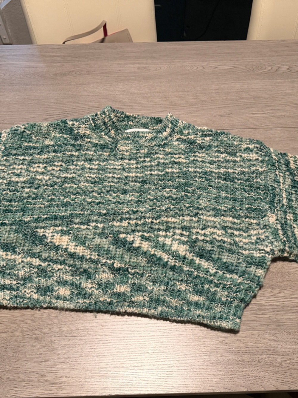 Altar'd State Teal and Cream Marled Cropped Sweater
